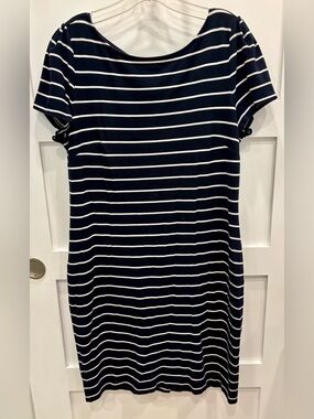 Ann Taylor Black and White Striped Short Sleeve Knit Dress